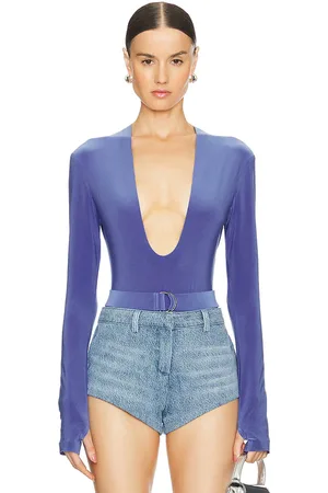 Norma Kamali Long Sleeve Deep U Neck Bodysuit in