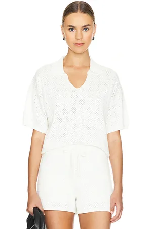 MONROW Crochet Knit Oversized Polo Tee in