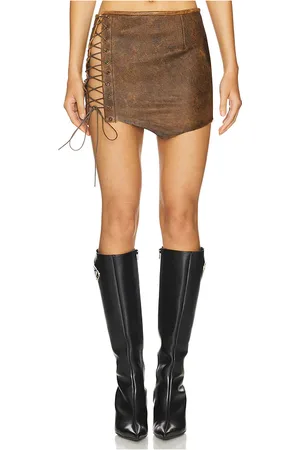 1XBLUE Leather Lace Up Skirt in