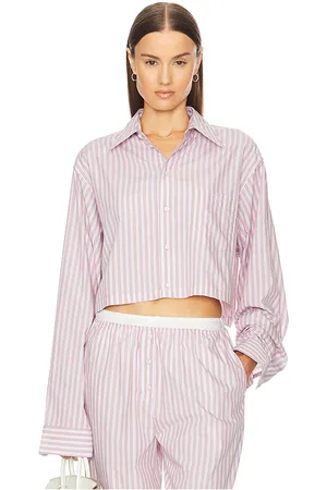 Helsa Wide Stripe Poplin Cropped Shirt in