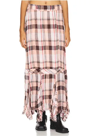 Free People Bordeaux Plaid Maxi Skirt in