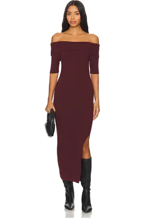 525 America Jennifer Off Shoulder Midi Rib Dress in