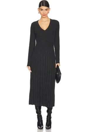 AUTUMN CASHMERE V Neck Ribbed Cashmere Dress in