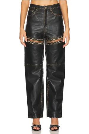 AREA Studded Leather Slit Leg Pant in