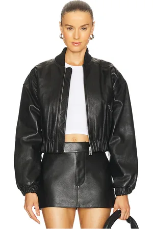 GRLFRND Cropped Leather Bomber Jacket in