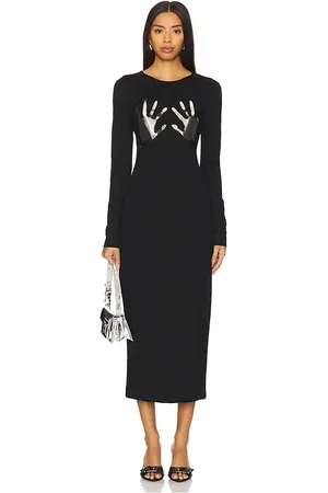 AREA Handprint Long Sleeve Midi Dress in