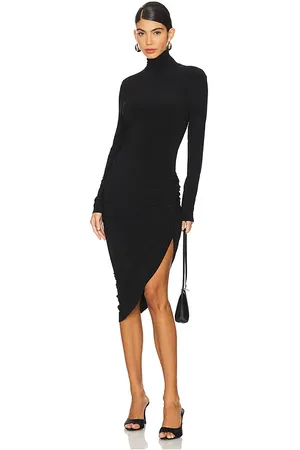 Norma Kamali Long Sleeve Turtleneck Side Drape Dress in
