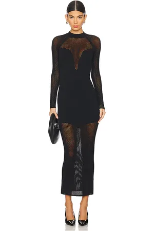 FLEUR DU MAL Knit Mesh Long Sleeve Maxi Dress in