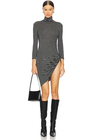 Norma Kamali 3/4 Sleeve Turtleneck Side Drape Micro Dress in