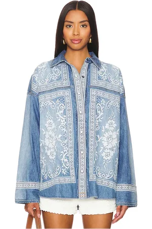 Free People X We The Free Lace Embroidered Denim Shirt in