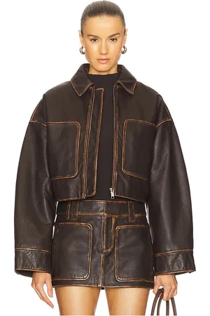 GRLFRND Cropped Leather Patch Pocket Jacket in