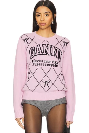 Ganni Graphic Wool Mix Bow Crewneck in