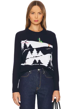 AUTUMN CASHMERE Snowscape Sweater With Skiers in