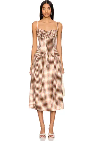 For Love & Lemons Gingerbread Gingham Midi Dress in