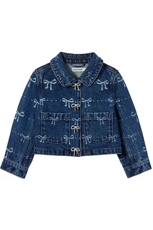 Self-Portrait Kids Denim Bow Print Jacket in