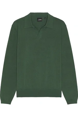Cuts Riviera Knit Long Sleeve Polo in Moss in