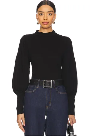 Bobi Long Sleeve Shirred Sleeve Mockneck Top in