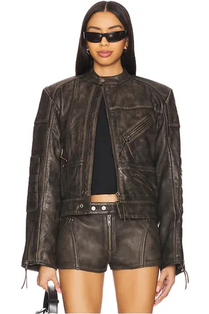 h:ours Lavinia Leather Racer Jacket in