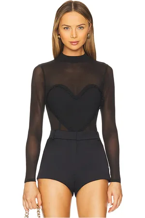 FLEUR DU MAL Mesh Ruffle Heart Bodysuit in