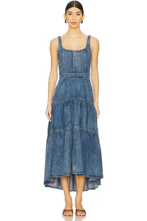 ALICE+OLIVIA Diana Structured Denim Midi Dress in