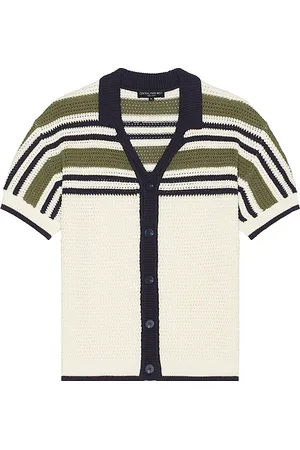 Central Park West Striped Short Sleeve Buttondown Shirt in