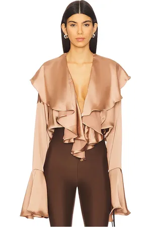 Norma Kamali Long Sleeve Ruffle Bodysuit in