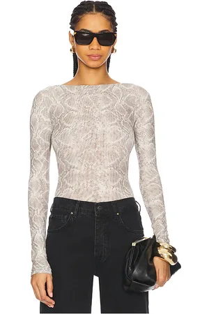 GOOD AMERICAN Mesh Boatneck Bodysuit in
