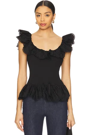 SUSAN FANG Embroidered Smocked Ruffle Top in