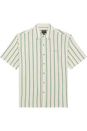 Brixton Cru Stripe Relaxed Short Sleeve Shirt in Beige Pine Needle & Aquatic Green