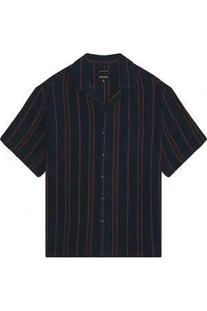 Brixton Bunker Waffle Stripe Short Sleeve Camp Collar Shirt in