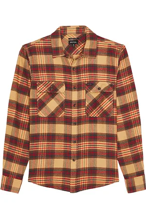 Brixton Bowery Flannel Shirt in Curry Washed Black & Crimson