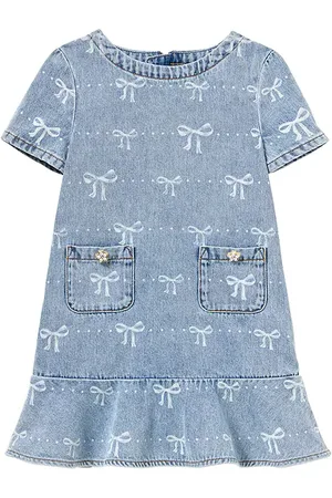 Self-Portrait Kids Bow Denim Dress in