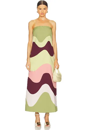 Adriana Degreas Giardino Strapless Long Dress in Green Pink Brown & Salmon