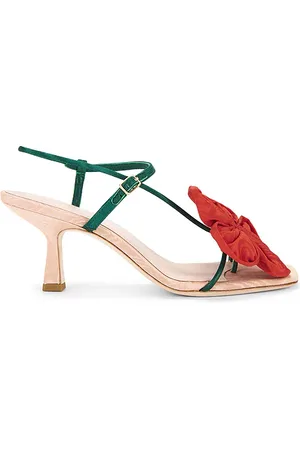 Loeffler Randall Frank Flower Applique Heeled Sandal in Nude Green & Red