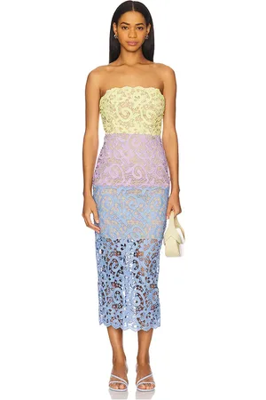 Milly Kait Trois Multi Color Lace Dress in Lavender Blue & Yellow
