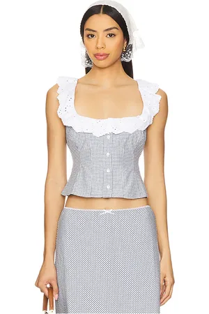 DANIELLE GUIZIO Gingham Paloma Lace Top in