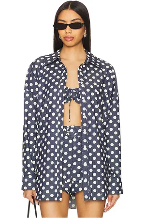 For Love & Lemons Dolly Dot Denim Button-down Top in