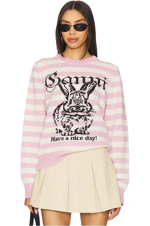Ganni Striped Bunny Graphic Sweater in