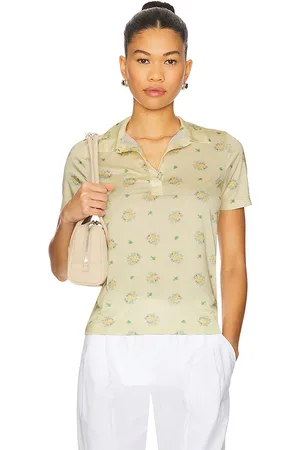 VIVETTA Floral Print Polo in White Yellow & Green