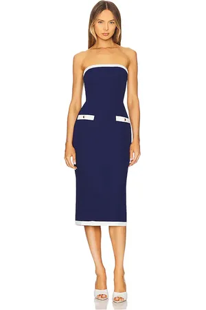 Amanda Uprichard Strapless Martini Midi in Navy in