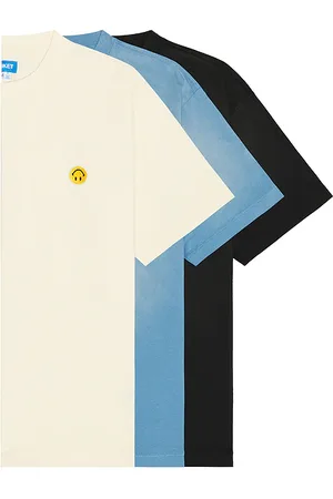 MARKET Smiley Sun Fade 3 Pack T-shirt in Sky Blue Jet Set Black & Butter Cream