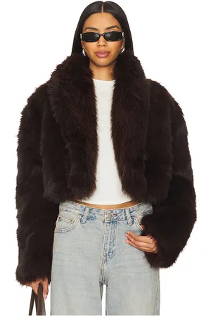 AFRM Stephanie Barrel Crop Faux Fur Jacket in