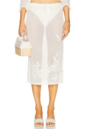 For Love & Lemons Rose Crochet Midi Skirt in