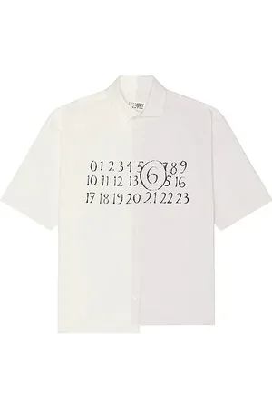 Maison Margiela Button Down Numbers Shirt in Off White Stripes White & Beige