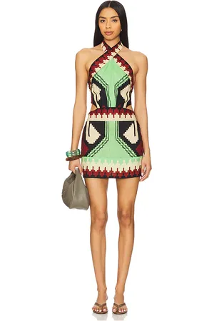 JOHANNA ORTIZ Tide Strength Mini Dress in Swim Ayahuasca Green & Black Paprika & Ecru