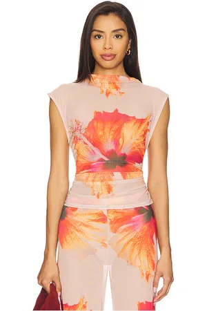 GOOD AMERICAN Gauze Mesh Mock Neck Tank Top in