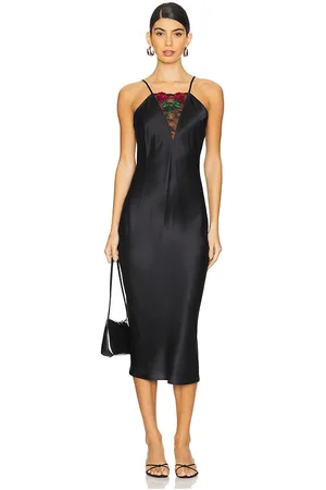 FLEUR DU MAL Bleeding Rose Embroidery Slip Dress in