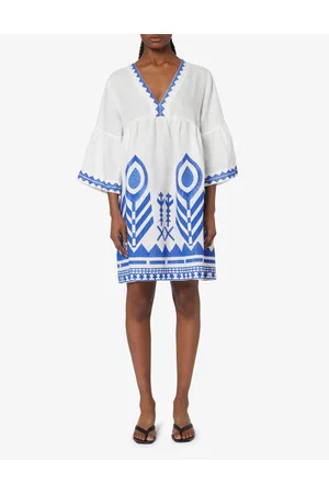 Greek Archaic Kori Donna Vestiti sexy - Mini abito piuma chevron maniche a campana
