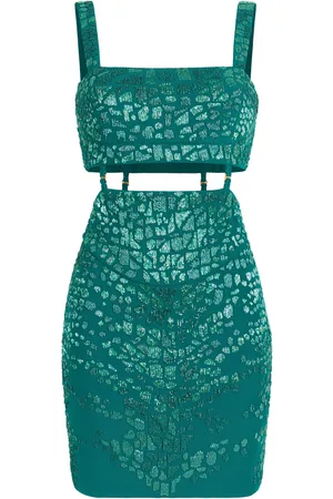 Roberto Cavalli Leopard Bead-Embellished Mini Dress