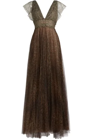 Roberto Cavalli Abito lungo in tulle con stampa Leopard